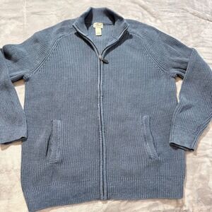 LLBean Mens Blue Cotton Full‎ Zip Sweater XL Tall Ribbed Knit CASUAL Outerwear
